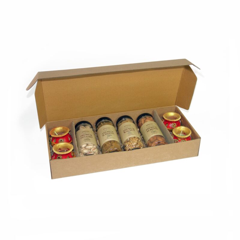 Eco-friendly, traditional Gift Pack with Dry Fruits and Matki Diyas