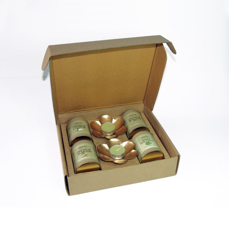 The Traditional Gift Pack with Dry Fruits and Golden Diyas