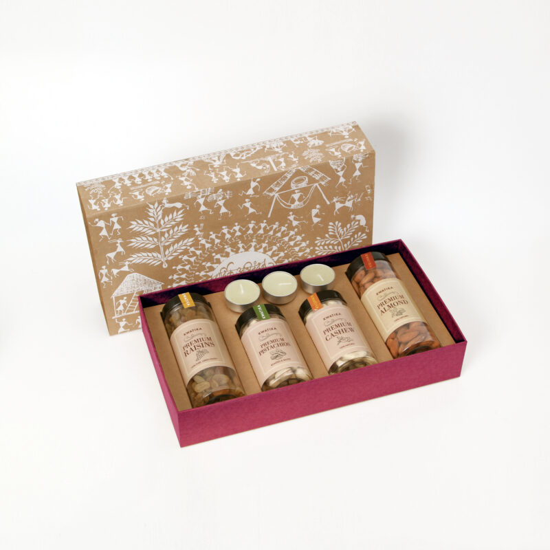 The Tribal Art Gift Pack with Dry Fruits and candles