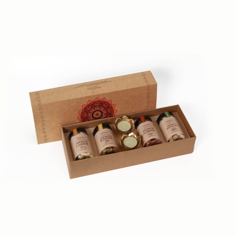 The Traditional Gift Pack with Dry Fruits and Golden Diyas